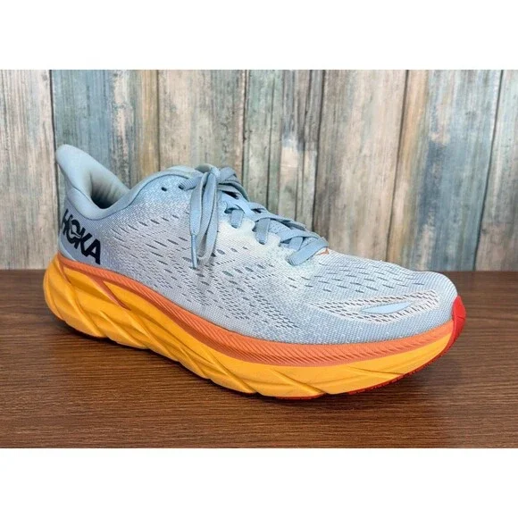 Hoka One Clifton 8 Women's 9.5 Wide Blue Orange Summer Song Walking Running Shoe - Picture 2 of 14